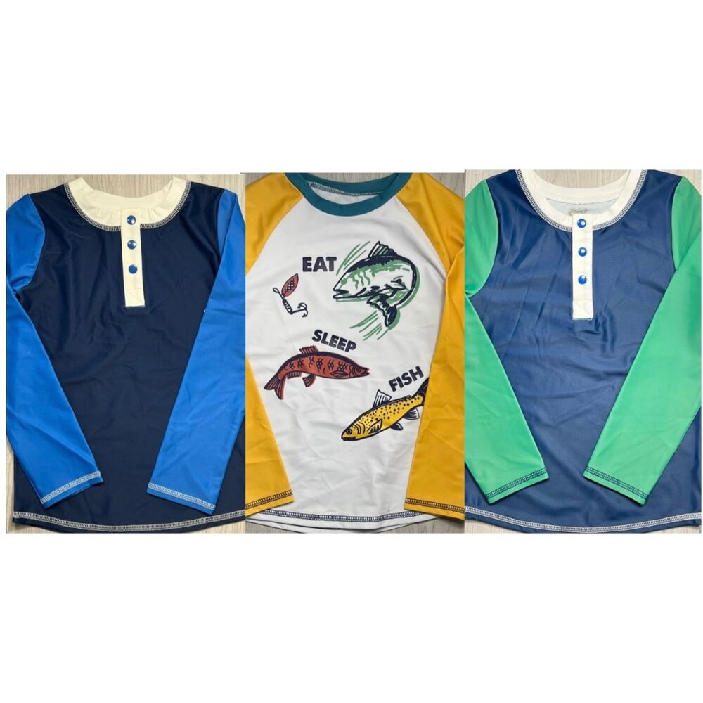 Mud Pie 4T 5T navy blue green fish rash guard swim shirt bathing suit NWT UPF 50